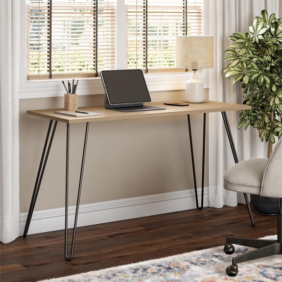 GDF Studio 50.8" Writing Desk with Hairpin Legs, Compact Workstation, Walnut and Black