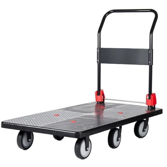 GDF Studio 51.5" Foldable Platform Truck Cart with Silent Wheels, Heavy Duty Push Dolly, Black