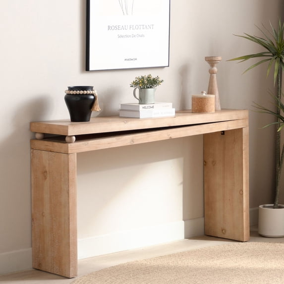 GDF Studio 52.6" Rustic Wood Console Table with Bead Detail, Natural Finish