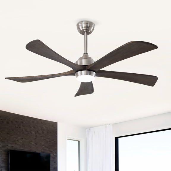 GDF Studio 52" Ceiling Fan with 5 Solid Wood Blades, LED Light, Remote Control, Nickel + Dark Wood