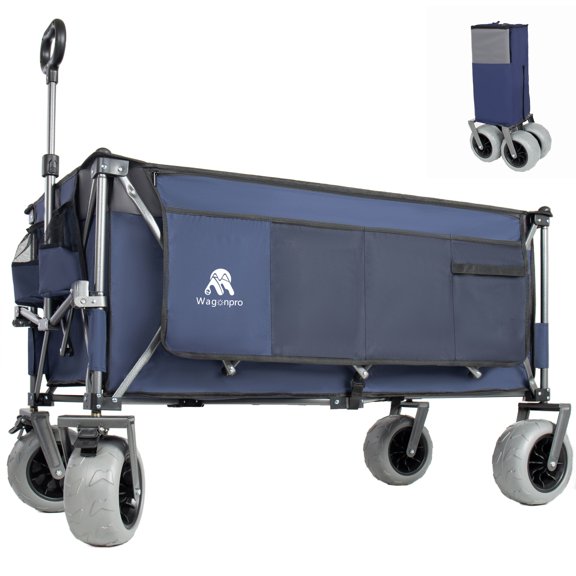 GDF Studio 52" Extended Heavy-Duty Utility Wagon, Heavy Duty Capacity All-Terrain Foldable Beach Cart, Blue