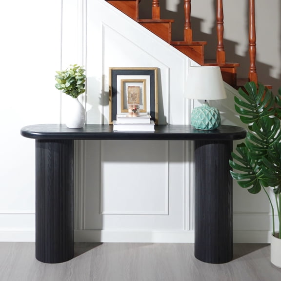 GDF Studio 56.7" Console Table with Fluted Design, Entryway Table for Living Room or Hallway, Black