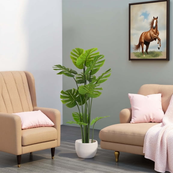 GDF Studio 57" Artificial Monstera Deliciosa Plant with Black Plastic Pot, Split Leaves, Faux Tropical Tree Home Decor