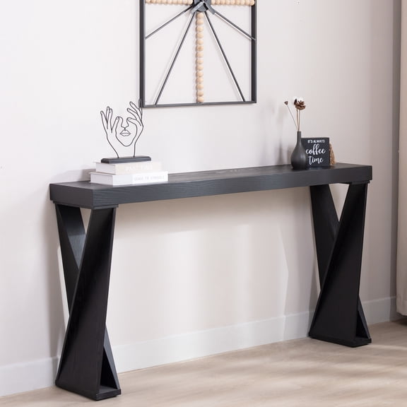 GDF Studio 58.3" Modern Console Table, Entryway Sofa Table with Crossed Legs, Black