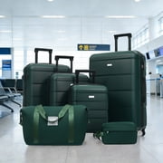 GDF Studio 6-Piece Hardshell Luggage Set, Lightweight Suitcases with Duffel and Toiletry Bag, Spinner Wheels, Dark Green