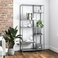 thumbnail image 1 of GDF Studio 6-Shelf Metal Bookcase Room Divider, Powder-Coated Storage Unit, Gray, 1 of 10