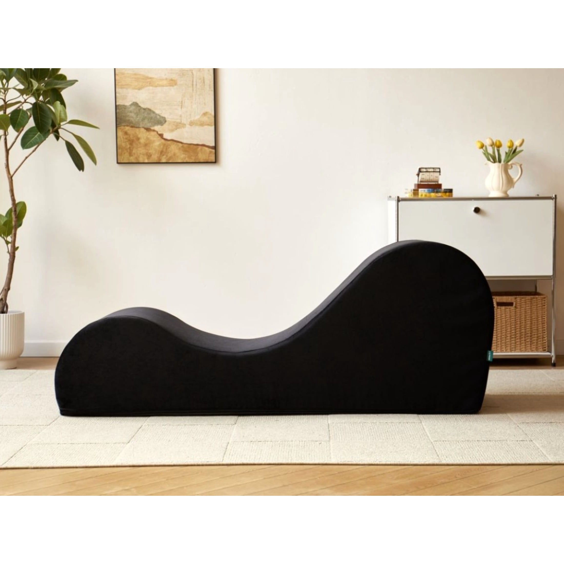 GDF Studio 62.5" Ergonomic Chaise Lounge Chair with High-Density Foam, Machine-Washable Cover, Black