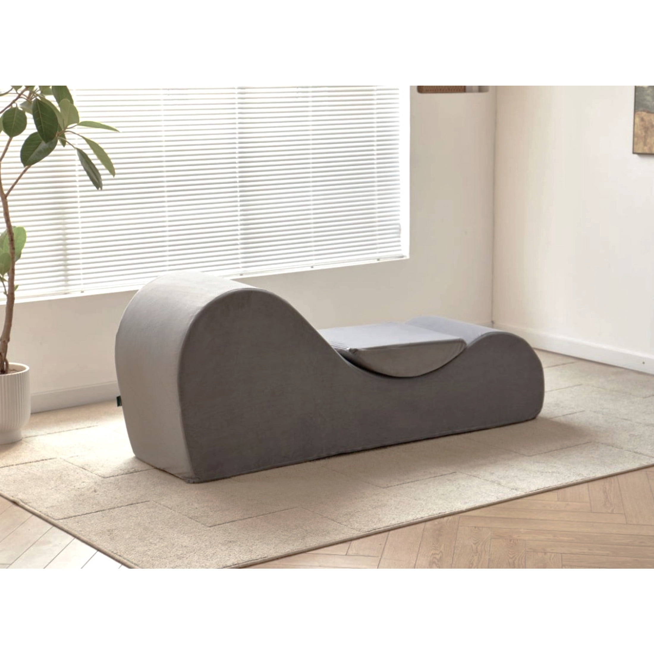 GDF Studio 62.5" Ergonomic Chaise Lounge Chair with High-Density Foam, Machine-Washable Cover, Gray