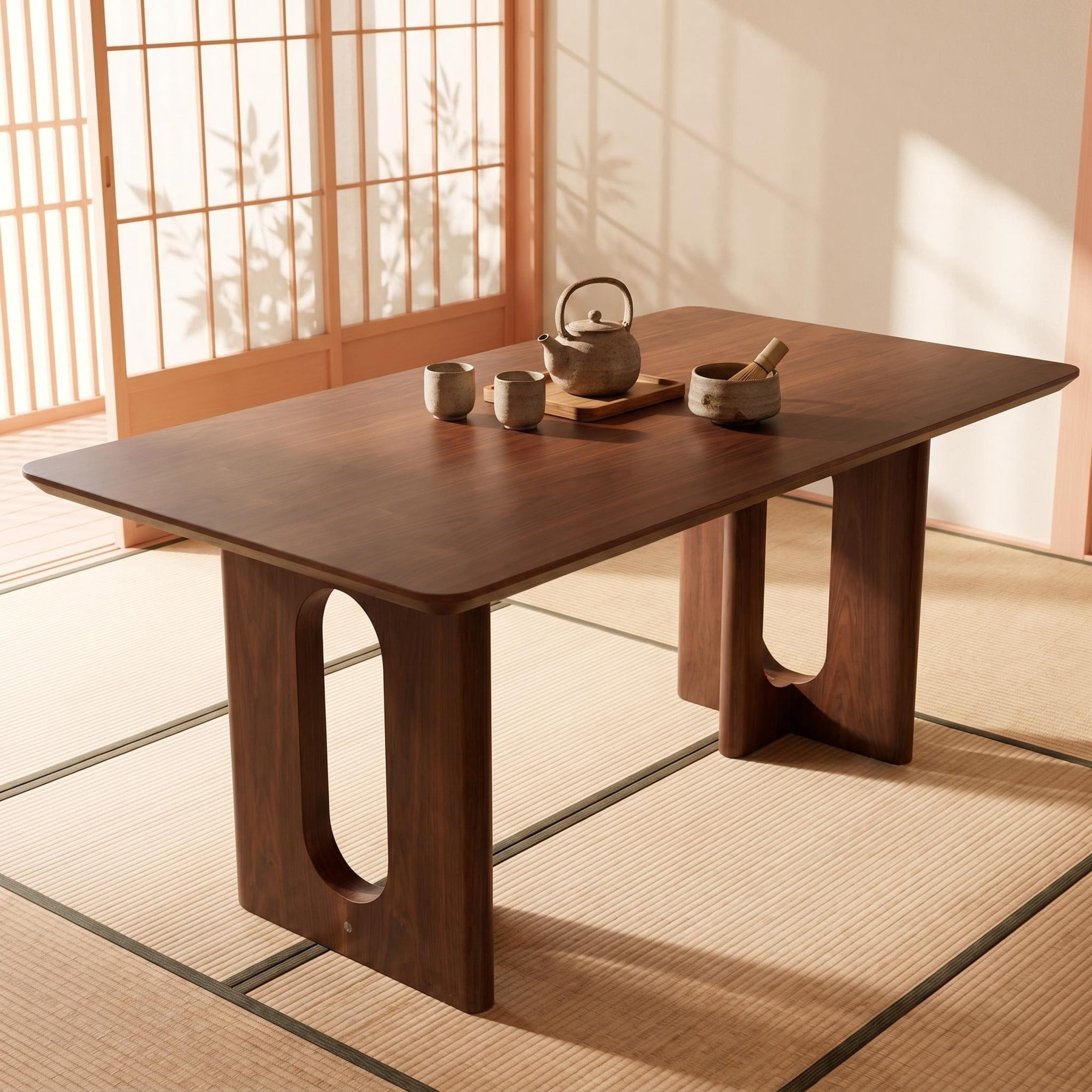 GDF Studio 62.9" Modern Rectangular Dining Table with U-Shaped Hollow Legs, Walnut