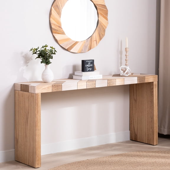 GDF Studio 62" Modern Console Table with Chevron Patterned Top, Entryway Sofa Table for Living Room