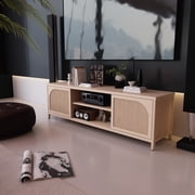 GDF Studio 63 TV Cabinet with Open Shelves, Bamboo Media Console Storage Stand, Natural
