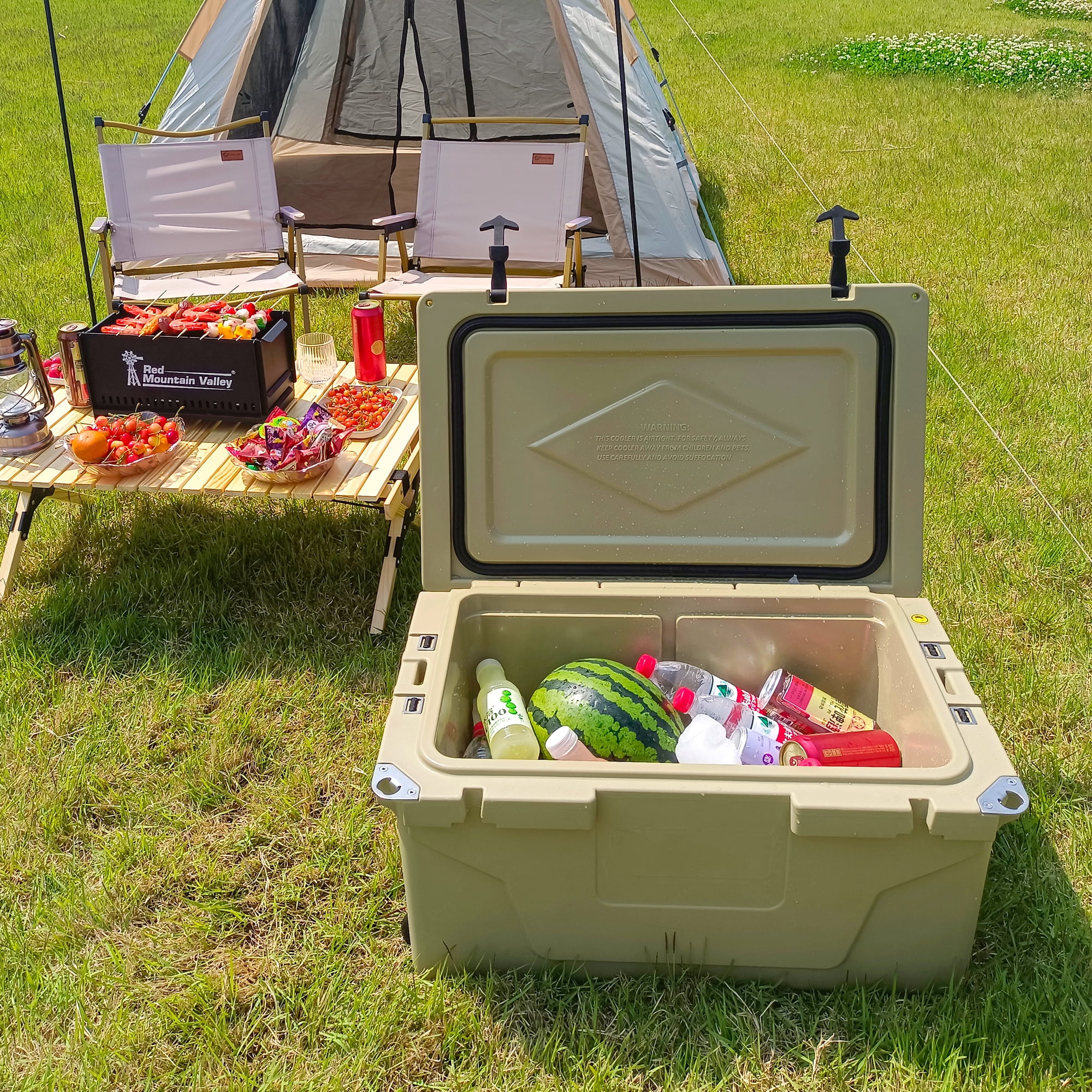 GDF Studio 65 QT Rotomolded Ice Cooler with Wheels, Heavy-Duty Camping & Fishing Ice Chest, Khaki