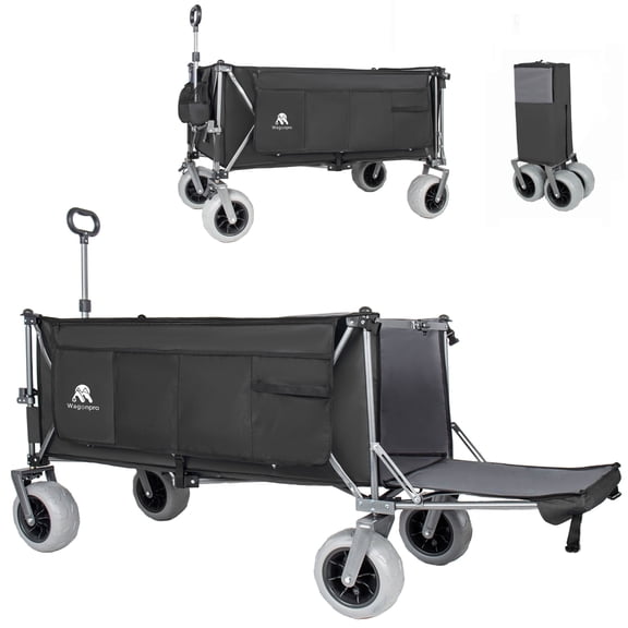 GDF Studio 67" Extended Heavy-Duty Utility Wagon, Heavy Duty Capacity All-Terrain Foldable Beach Cart, Black