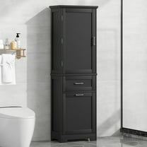 GDF Studio 68.4" Bathroom Storage Cabinet, Freestanding Cabinet with 2 Drawers, Adjustable Shelf, Black