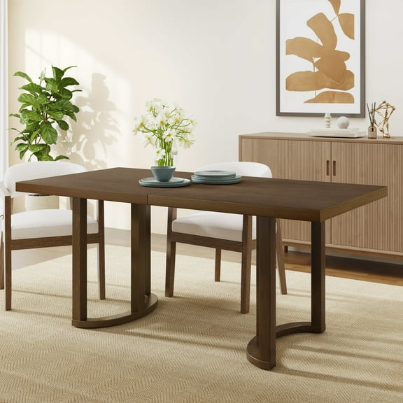 GDF Studio 69" Modern Rectangular Dining Table for 6, U-Shaped Trestle Base, Wood Frame, Walnut Finish
