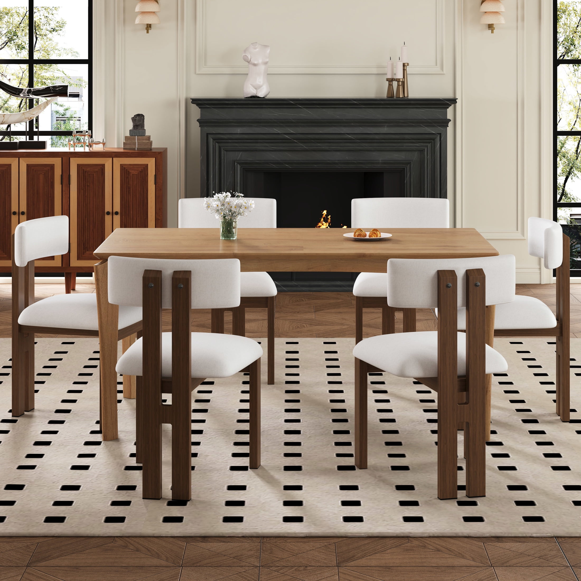 GDF Studio 7-Piece Mid-Century Modern Dining Set with Rectangular Table ...