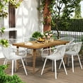thumbnail image 1 of GDF Studio 7-Piece Outdoor Patio Dining Set, 63" Rectangle Wood Table & PP Armchairs, White+Teak, 1 of 13