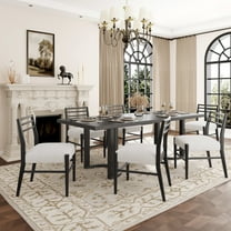 GDF Studio 7-Piece Rubberwood Dining Set with Rectangular Table and Cushioned Seats, Beige Black
