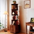 thumbnail image 1 of GDF Studio 70" 5-Tier Rotating Bookshelf with Cabinet, 360° Spinning Corner Bookcase, Home Office, Walnut, 1 of 7