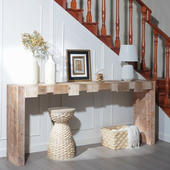 GDF Studio 71" Console Table with Sculpted Block Design, Narrow Sofa Table for Hallway, Living Room