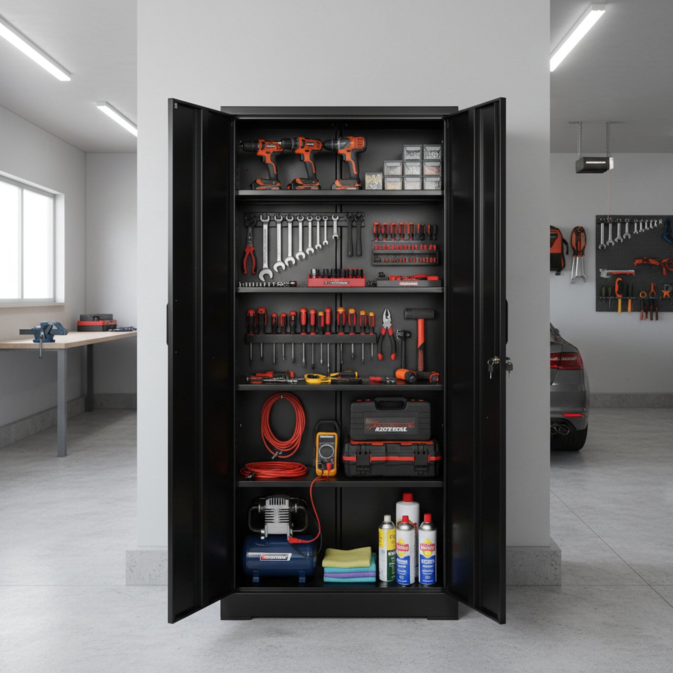 GDF Studio 71" Heavy-Duty Metal Storage Cabinet with Locking Doors & 4 Adjustable Shelves, Black