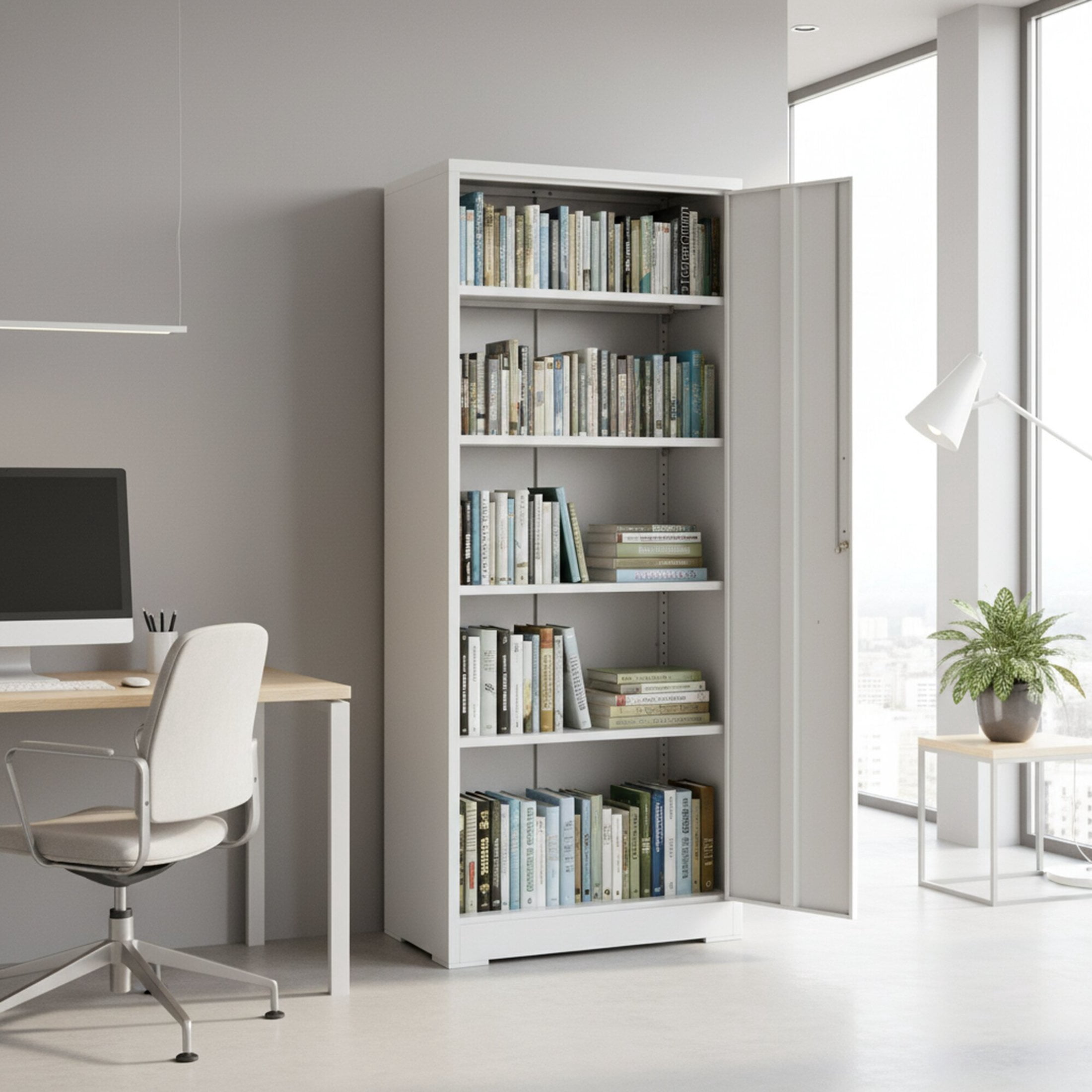 GDF Studio 71" Heavy-Duty Metal Storage Cabinet with Locking Doors & 4 Adjustable Shelves, Cream White