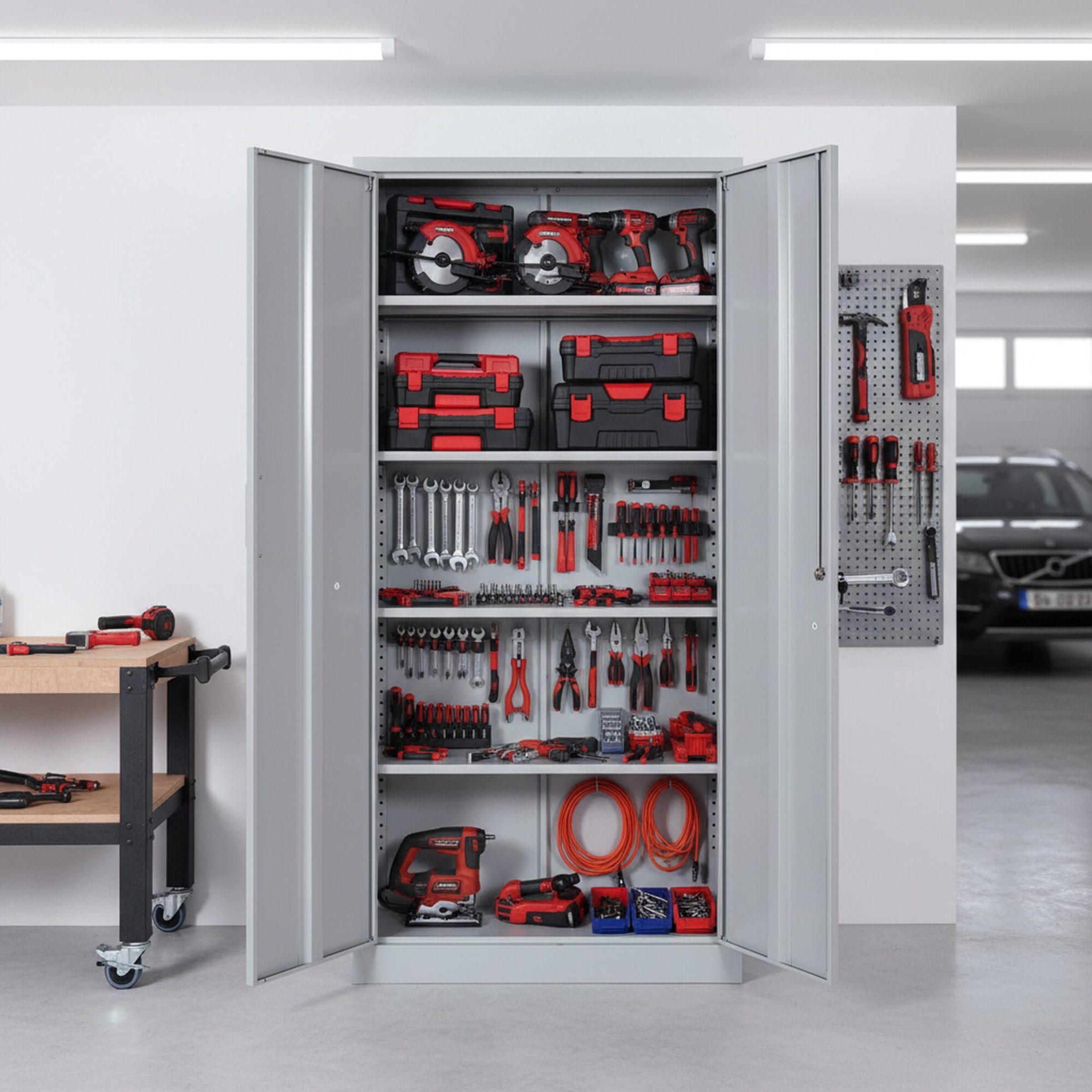 GDF Studio 71" Heavy-Duty Metal Storage Cabinet with Locking Doors & 4 Adjustable Shelves, Gray