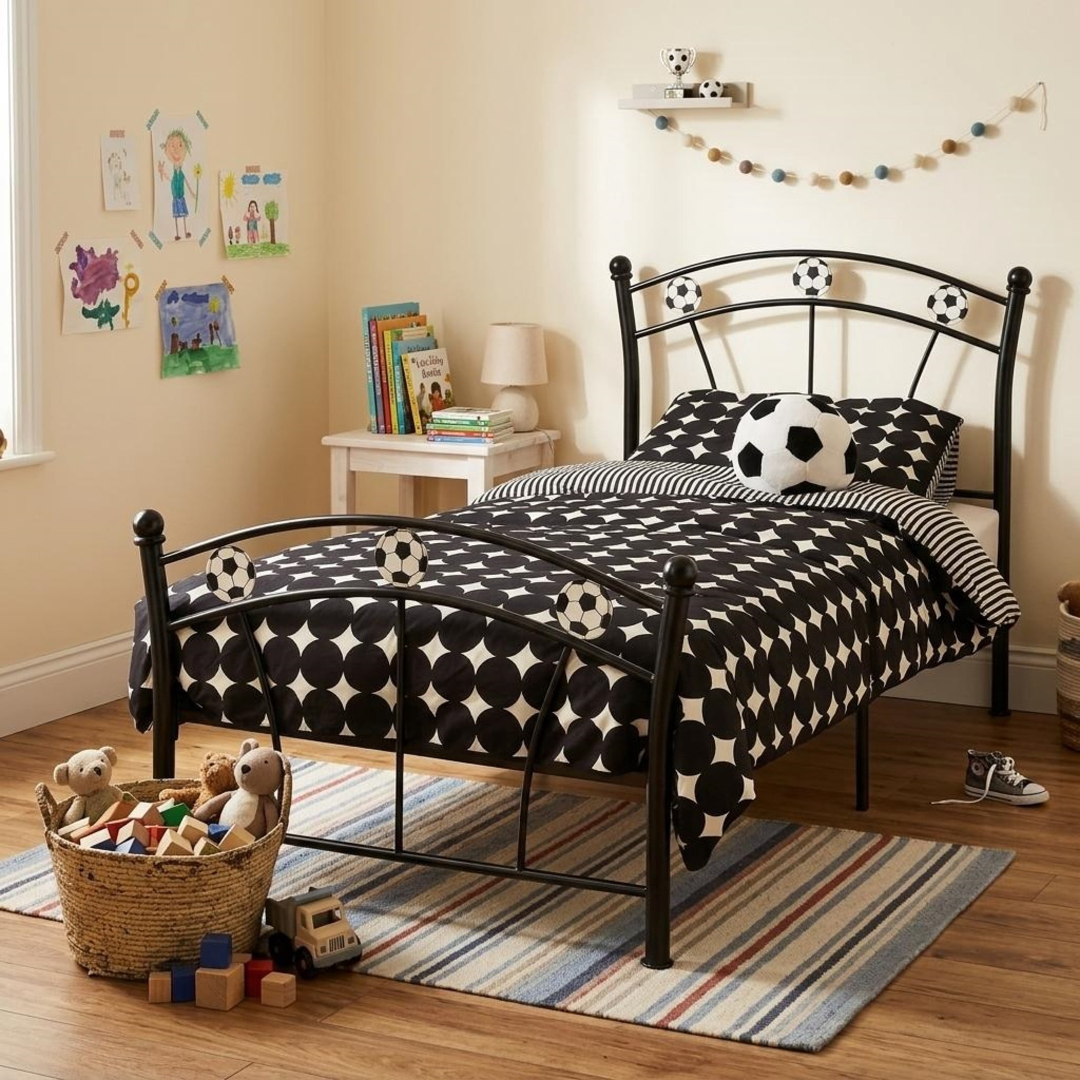 GDF Studio 78.5" Twin Heavy-Duty Metal Platform Bed with Sturdy Support Slats, Curved Headboard, Black