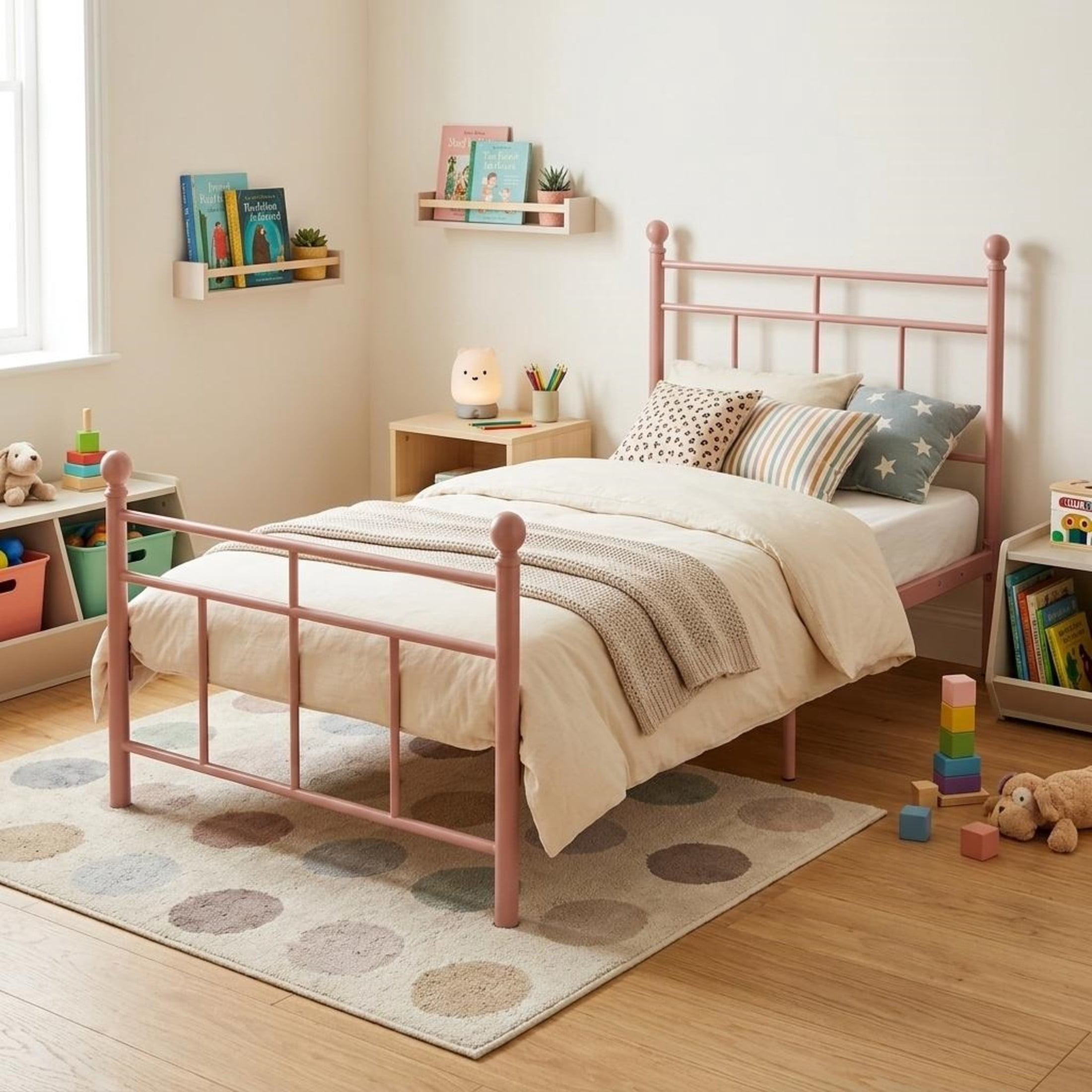 GDF Studio 78.5" Twin Heavy-Duty Metal Platform Bed with Sturdy Support Slats, Pink