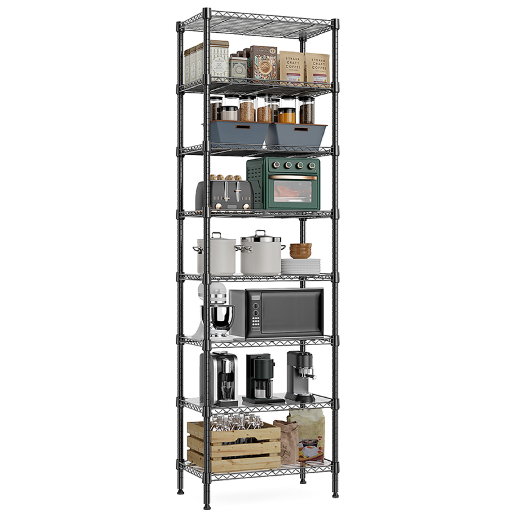 GDF Studio 8-Tier Metal Wire Shelving Unit, Adjustable Storage Rack Organizer, Black