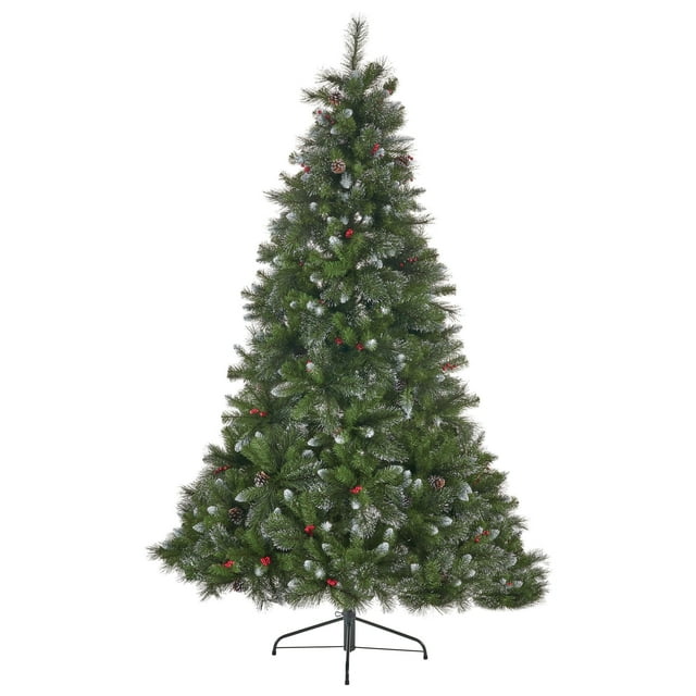 GDF Studio 9 Foot Mixed Spruce Artificial Christmas Tree with Red Berry Glitter Branches and Pinecones, Unlit