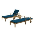 thumbnail image 1 of GDF Studio Abena Outdoor Acacia Wood 3 Piece Adjustable Chaise Lounge Chat Set with Cushion, Teak and Blue, 1 of 12