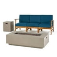 thumbnail image 1 of GDF Studio Abena Outdoor Acacia Wood 3 Seater Sofa with Fire Pit, Teak, Blue, and Light Gray, 1 of 14