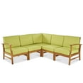 thumbnail image 1 of GDF Studio Abena Outdoor Acacia Wood 5 Seater Sectional Sofa Set with Cushions, Teak and Green, 1 of 13