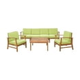 thumbnail image 1 of GDF Studio Abena Outdoor Acacia Wood 6 Seater Sofa and Club Chair Set, Teak and Green, 1 of 13