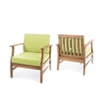 thumbnail image 1 of GDF Studio Abena Outdoor Acacia Wood Club Chairs with Cushions, Set of 2, Teak and Green, 1 of 12