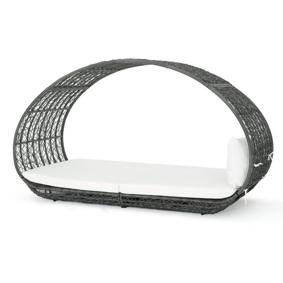 GDF Studio Abigal Outdoor Wicker Daybed with Cushion, Gray and White