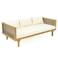 thumbnail image 1 of GDF Studio Acacia Wood 3-Seater Daybed with Slat Panel Design, Rattan Armrests, and Beige Cushions, 1 of 8