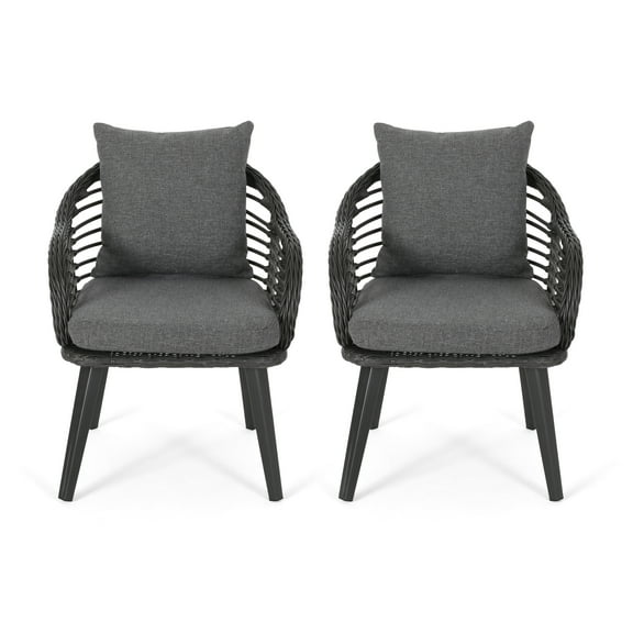 GDF Studio Achill Outdoor Wicker Club Chairs with Cushions, Set of 2, Gray, Dark Gray, and Black