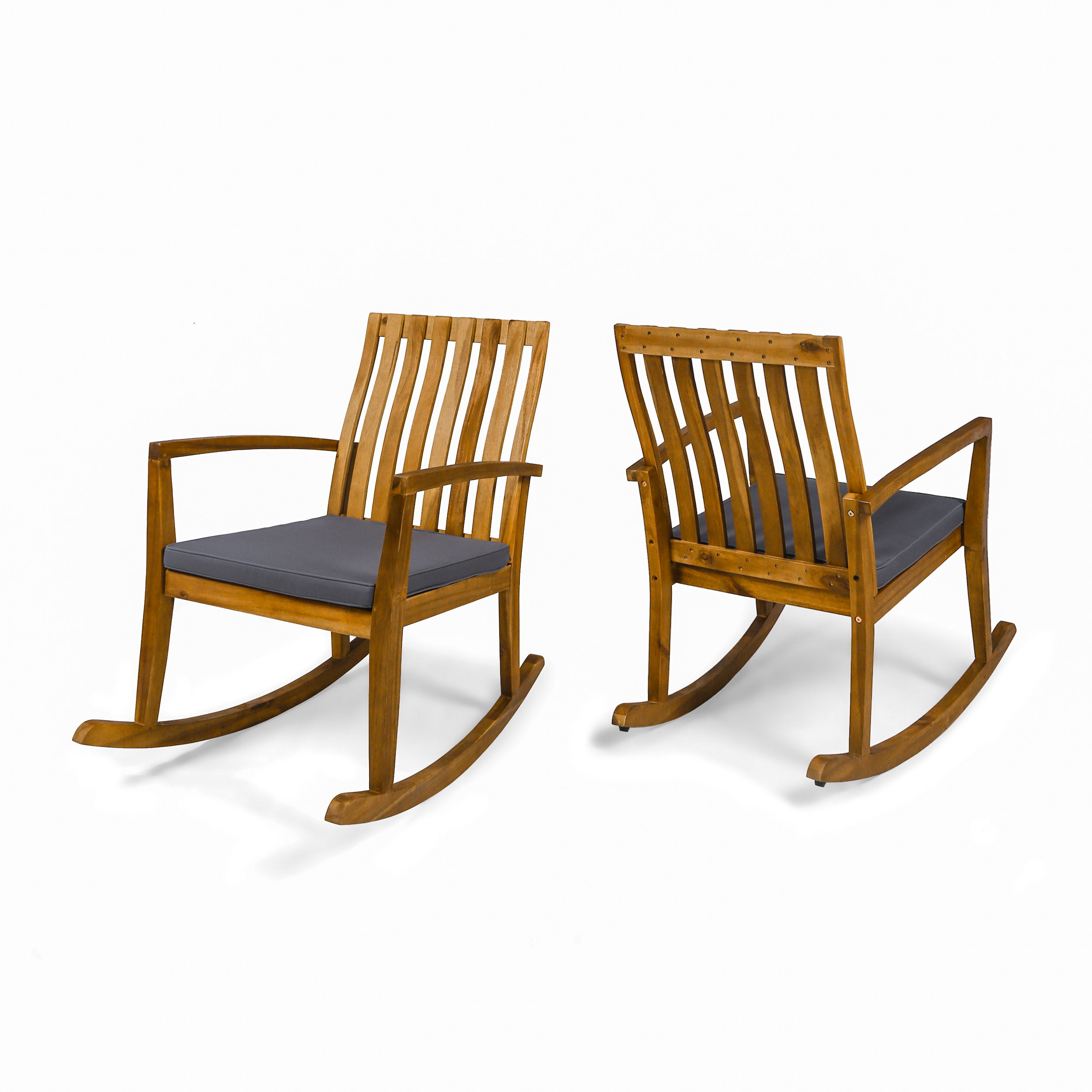 GDF Studio Adderbury Outdoor Acacia Wood Rocking Chair with Cushions, Set of 2, Teak and Dark Gray - image 1 of 9