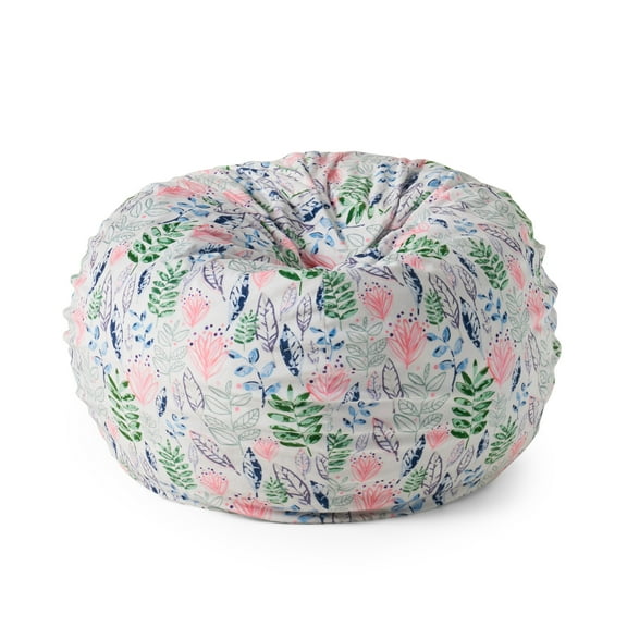 GDF Studio Adison Modern Fabric 3 Foot Bean Bag, Leaf Blossom Print and White