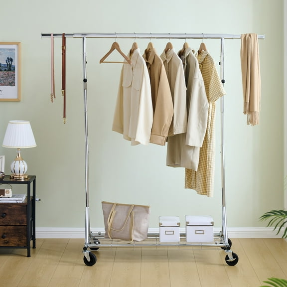GDF Studio Adjustable Clothing Rack with Shelves & Rolling Wheels
