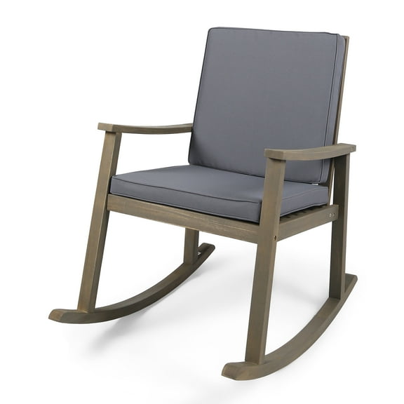 GDF Studio Aeney Outdoor Acacia Wood Rocking Chair with Cushions, Gray and Dark Gray