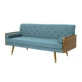GDF Studio Aidan Mid Century Modern Tufted 3 Seater Sofa with Bolster Pillows, Blue Fabric and
