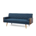 thumbnail image 1 of GDF Studio Aidan Mid Century Modern Tufted 3 Seater Sofa with Bolster Pillows, Navy Blue Fabric and Dark Walnut, 1 of 9