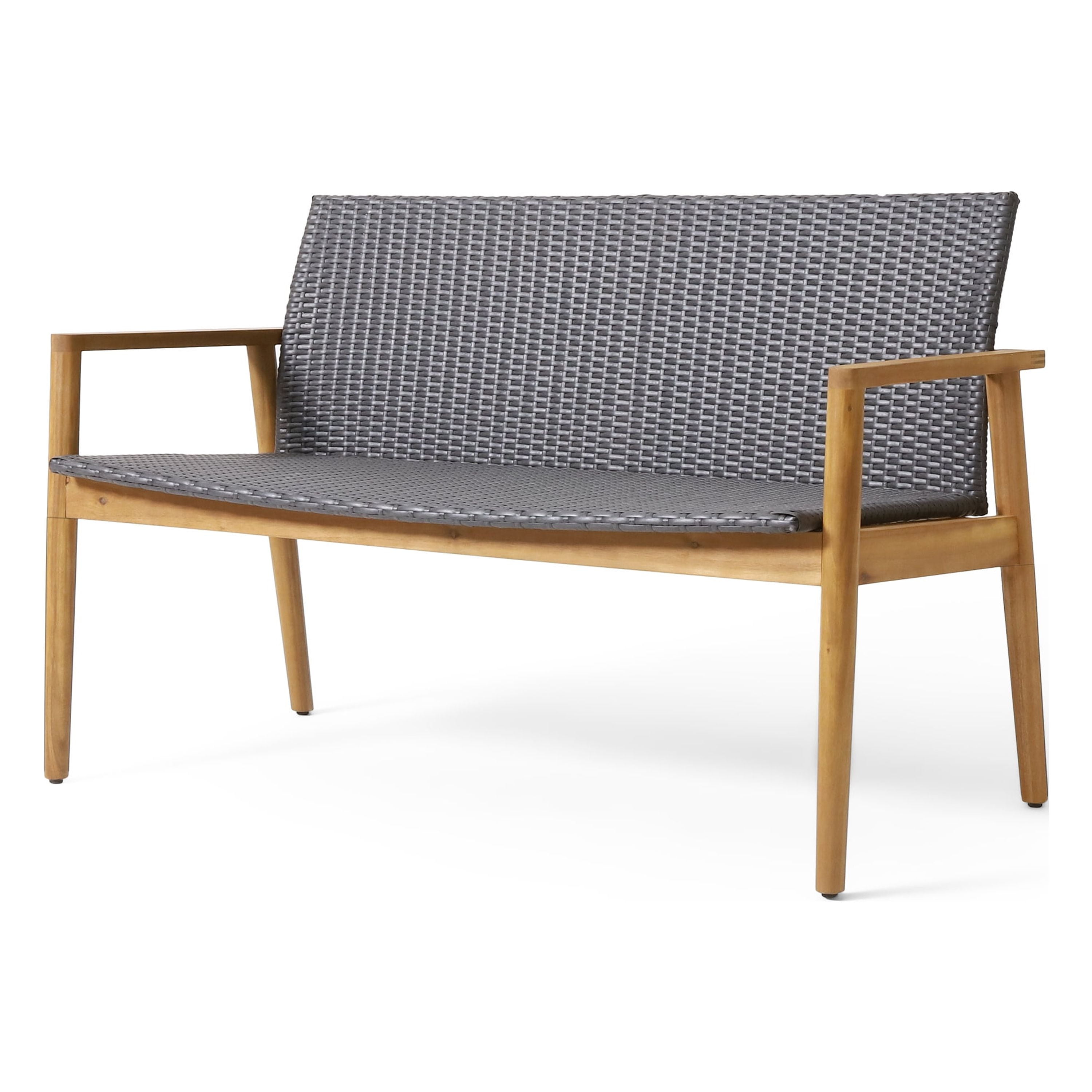 GDF Studio Alamosa Outdoor Wicker and Acacia Wood Loveseat, Gray and