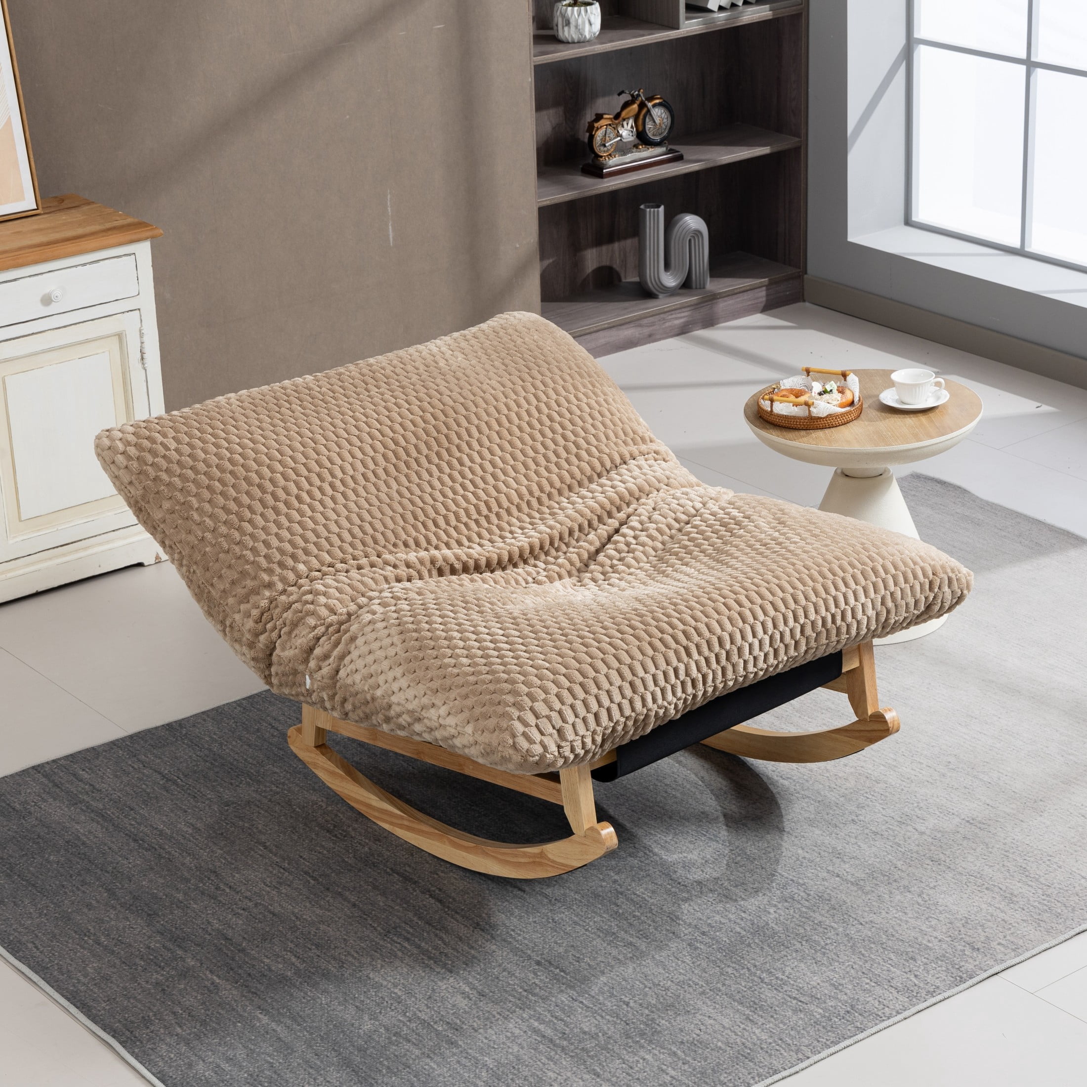 GDF Studio Alaric Corduroy Bean Bag Rocking Chair with Solid Wood Frame, Lazy Sofa for Living Room, Bedroom, Khaki
