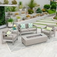 thumbnail image 1 of GDF Studio Alec Outdoor Aluminum 4 Seater Chat Set with Fire Pit, Silver, Khaki, and Light Gray, 1 of 12