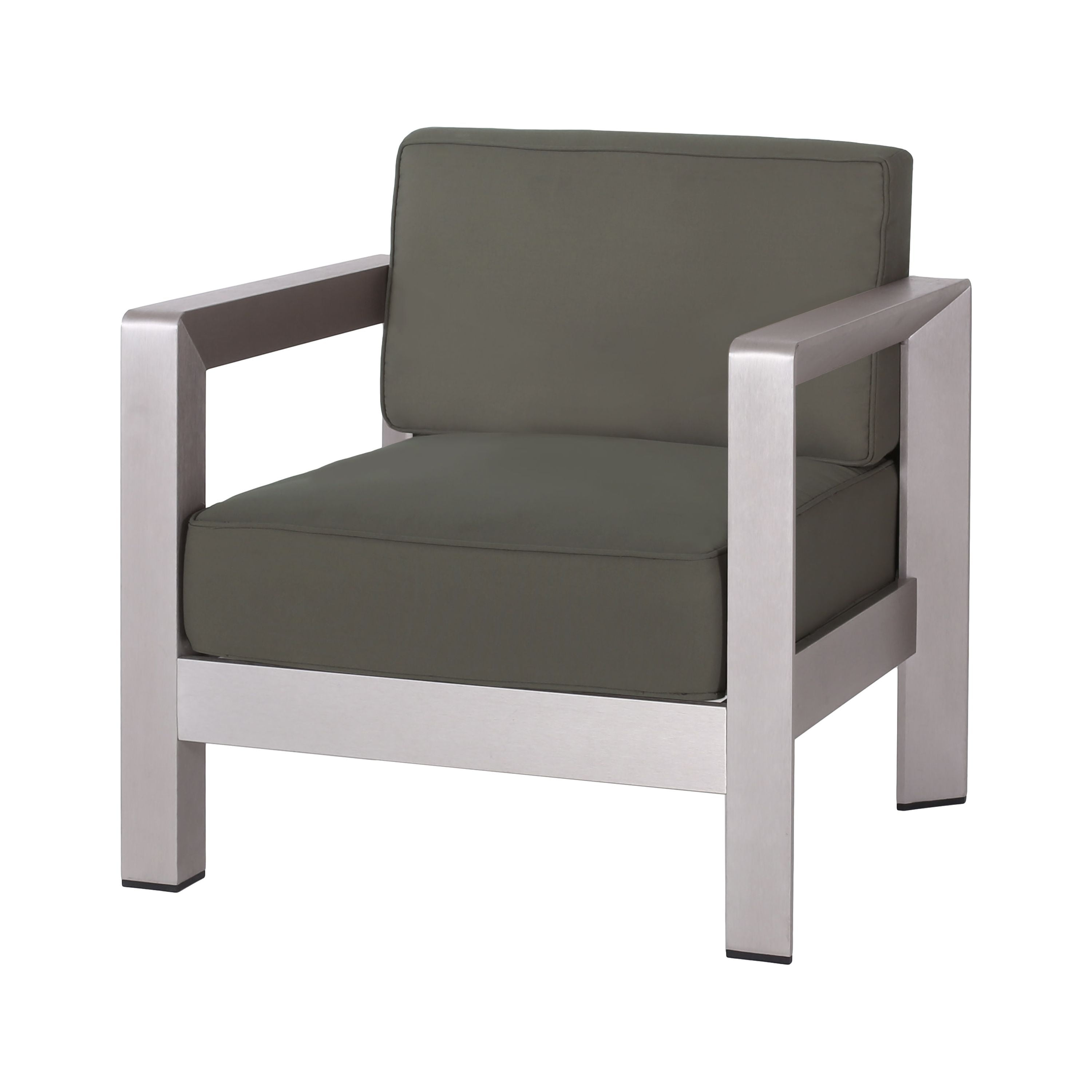 Silver Aluminum Outdoor Club Chair with Khaki Cushions