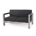 thumbnail image 1 of GDF Studio Alec Outdoor Aluminum Loveseat with Cushions, Silver, Charcoal, 1 of 11